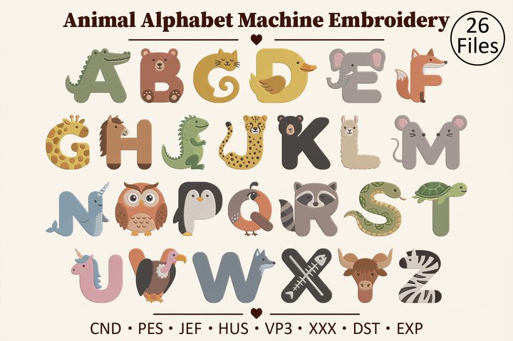 Animal Alphabet Machine Embroidery