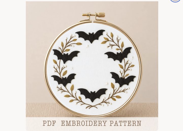 Bats Wreath Hand Embroidery Pattern