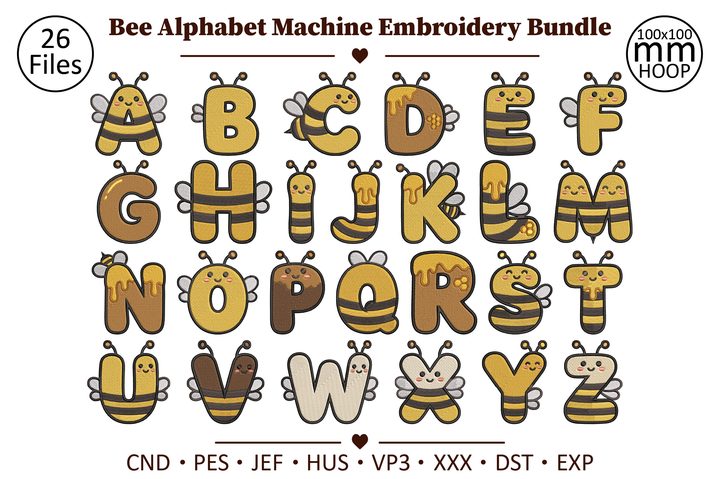 Bee Alphabet Machine Embroidery