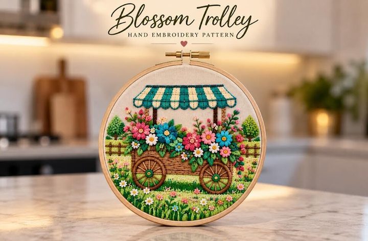 Blossom Trolley Hand Embroidery Pattern