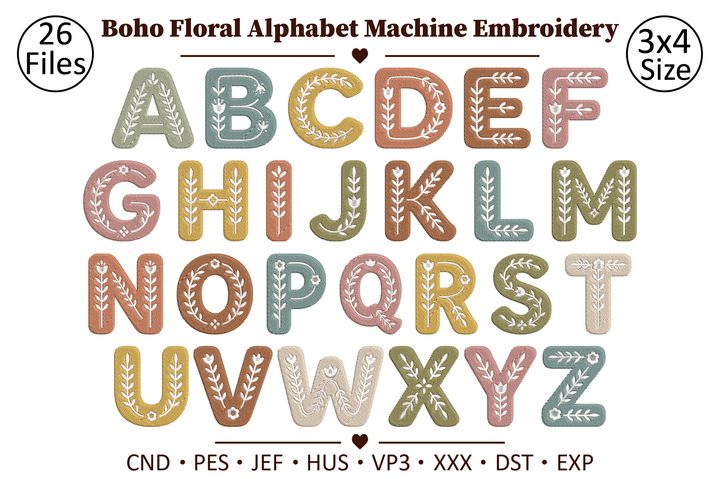 Boho Floral Alphabet Machine Embroidery
