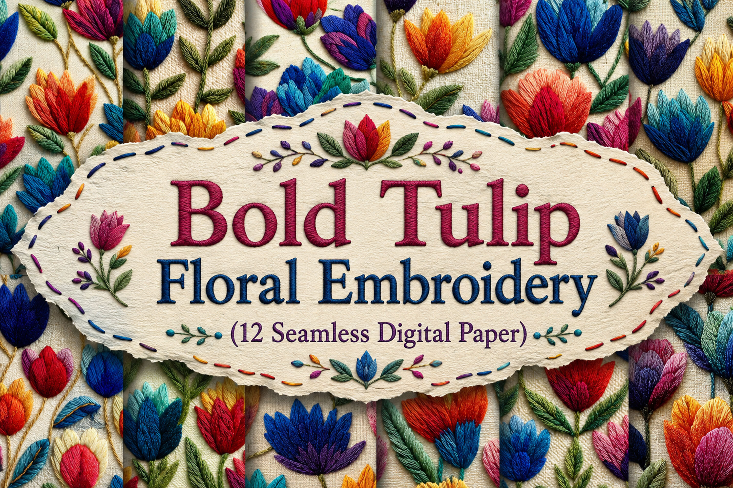 Bold Tulip Flowers Embroidery Patterns Graphic by Pattern Universe · Creative Fabrica