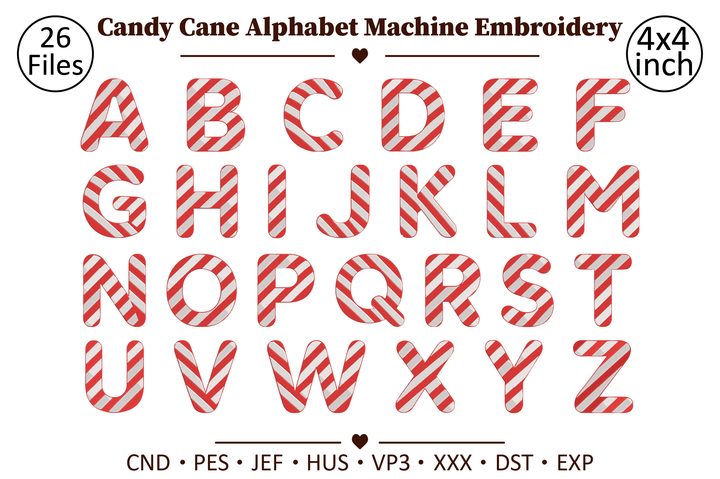 Candy Cane Alphabet Machine Embroidery