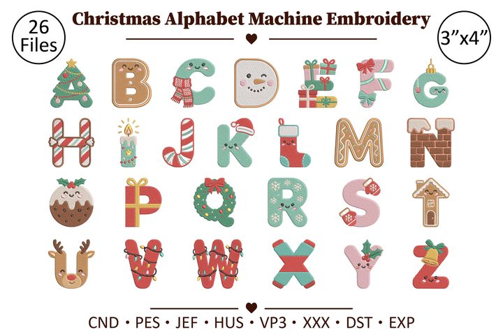 Christmas Alphabet Machine Embroidery