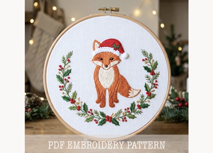 Christmas Fox Hand Embroidery Pattern