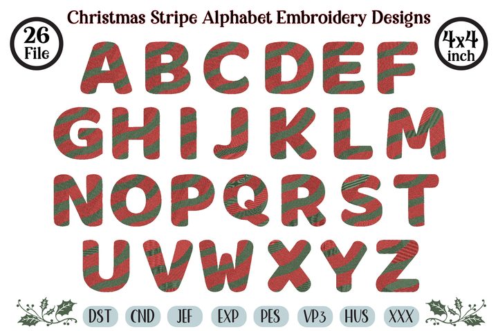 Christmas Stripe Alphabet Embroidery