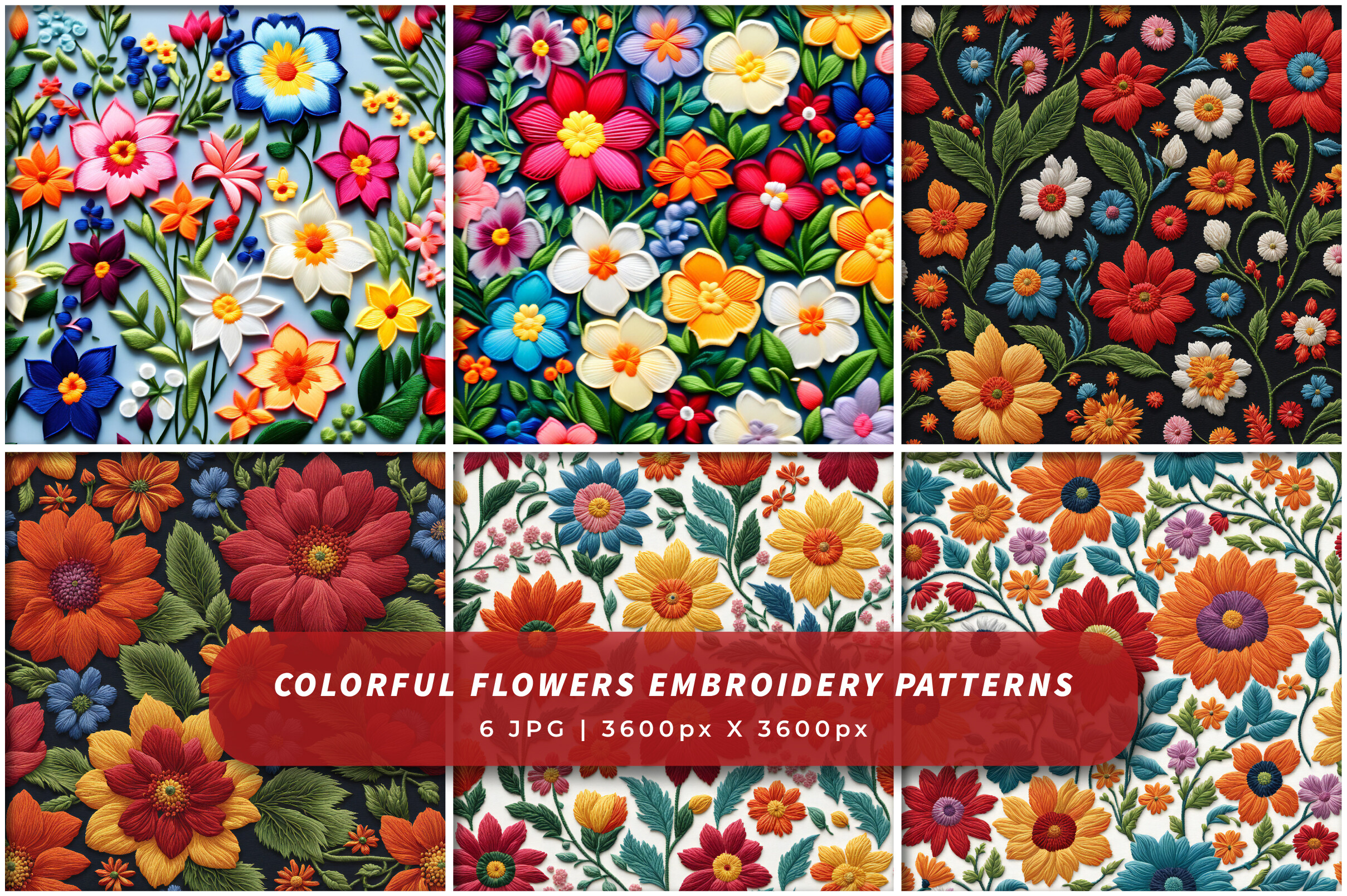Colorful Flowers Embroidery Patterns Graphic by srempire · Creative Fabrica