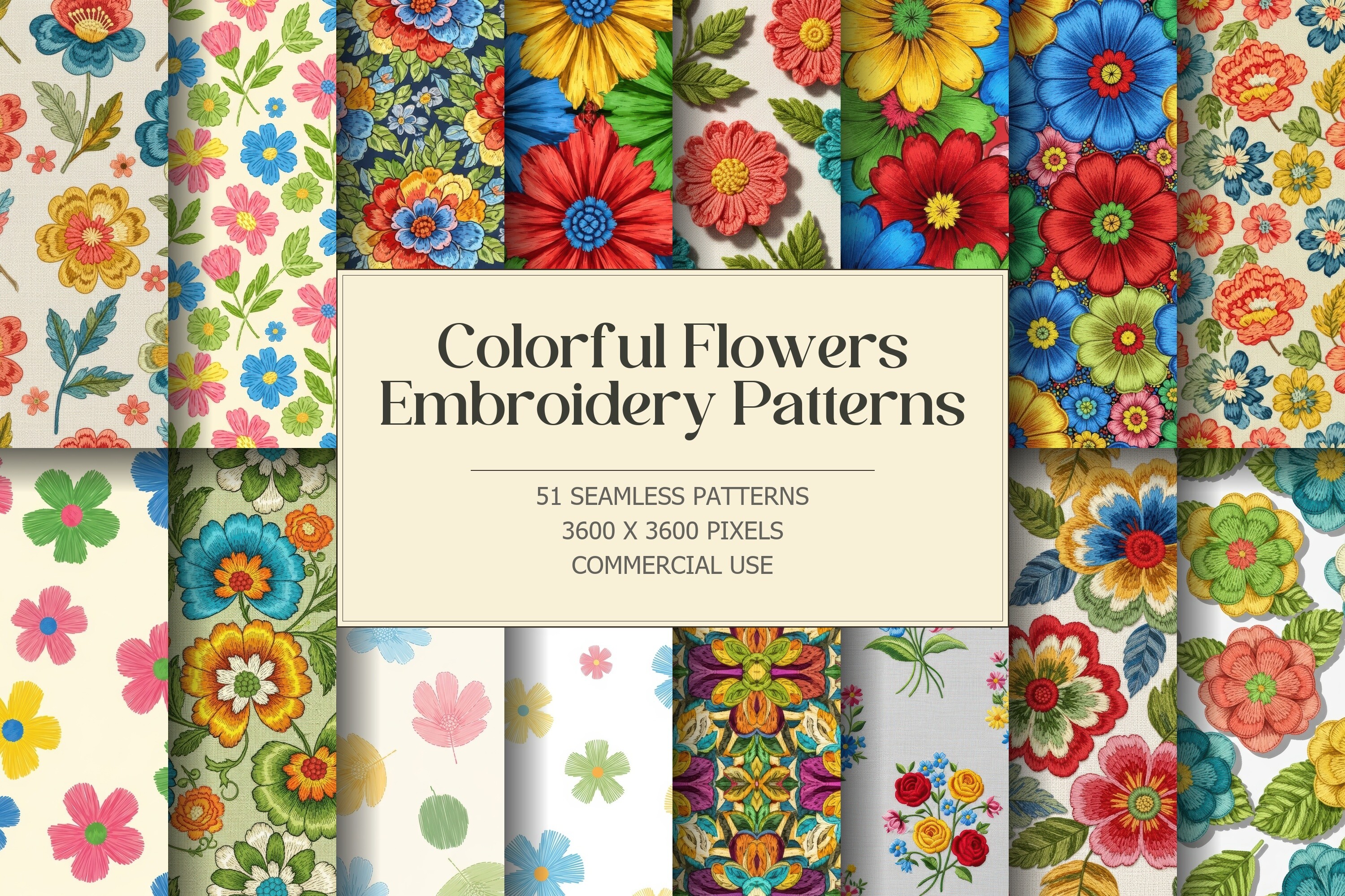 Colorful Flowers Embroidery Patterns Graphic by TriDraw · Creative Fabrica