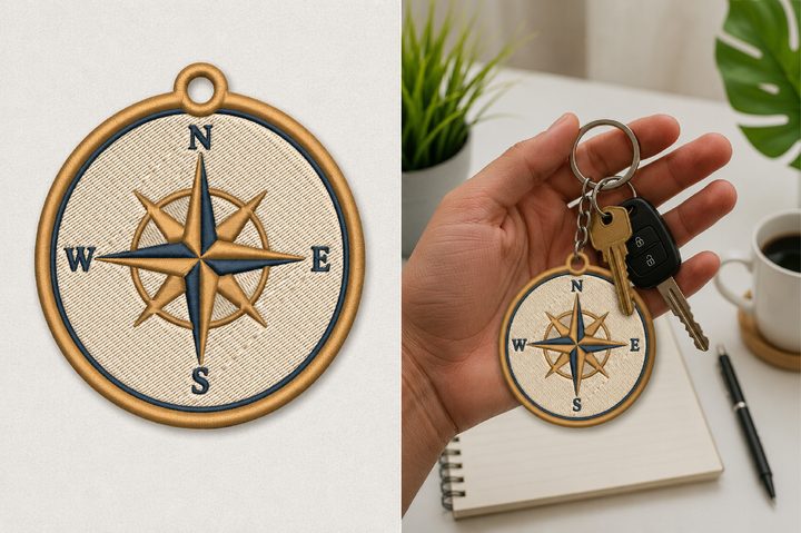 Compass Keychain Embroidery Design