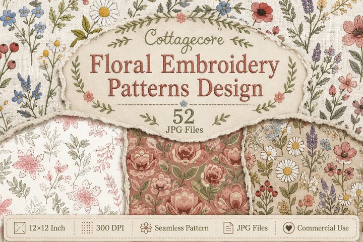 Cottagecore Floral Embroidery Patterns D