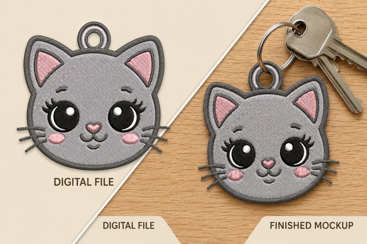 Cute Cat Keychain Embroidery Design