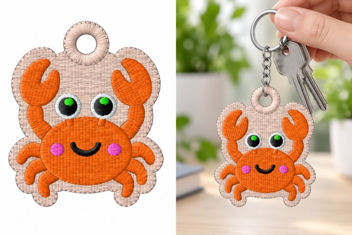Cute Crab Keychain Embroidery Design