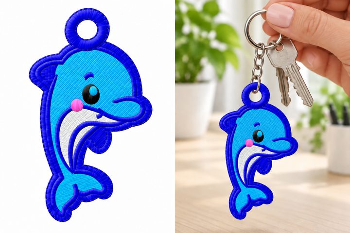 Cute Dolphin Keychain Embroidery Design
