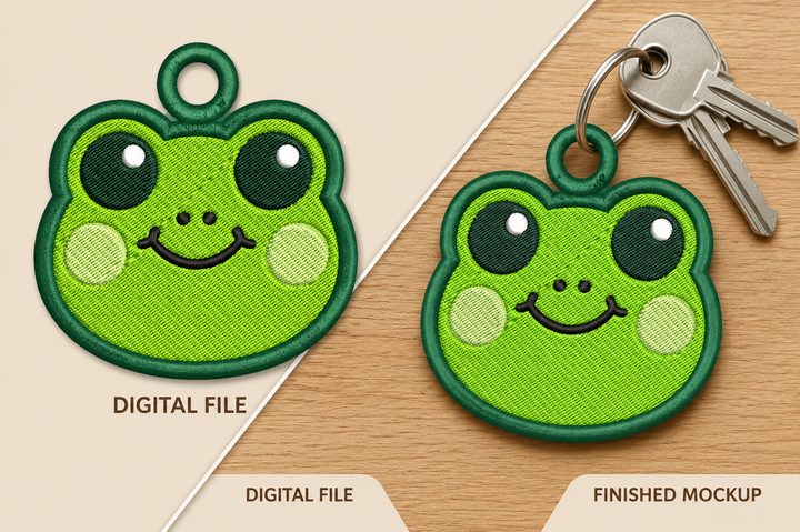 Cute Frog Keychain Embroidery Design