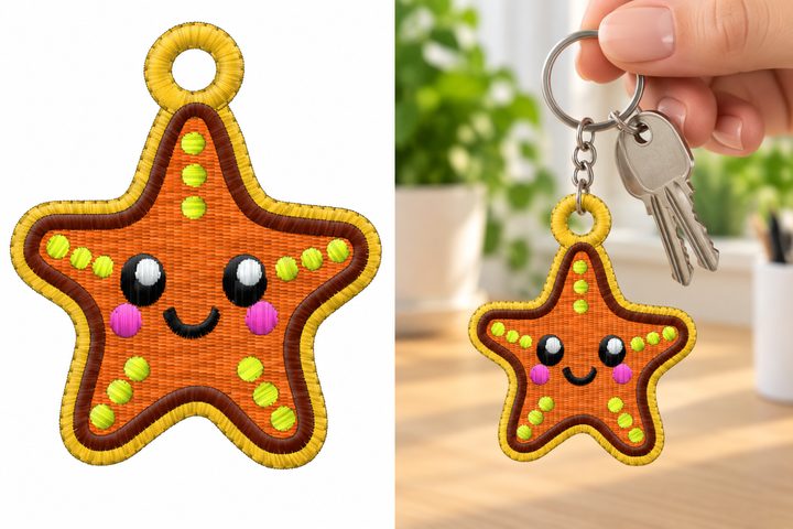 Cute Starfish Keychain Embroidery Design
