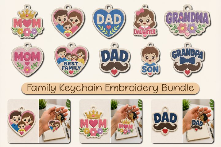 Family Keychain Embroidery Bundle