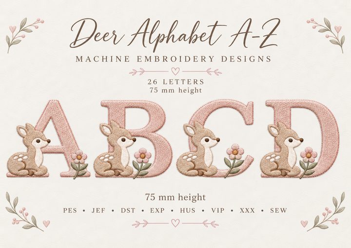 Fawn Alphabet a-Z Embroidery Designs