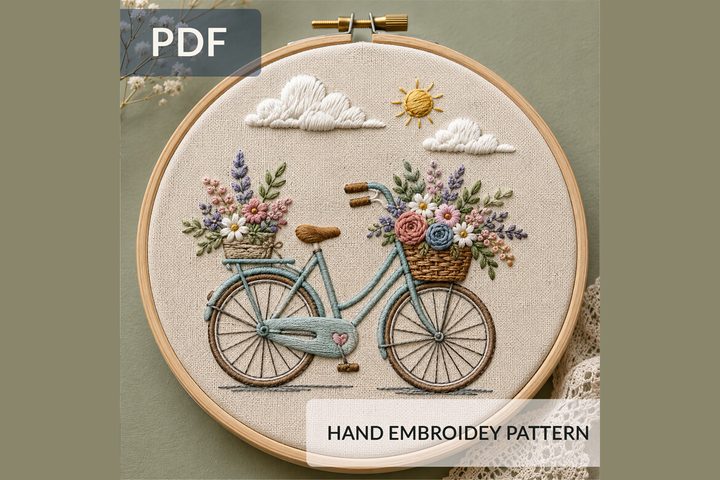 Floral Bicycle Hand Embroidery Pattern