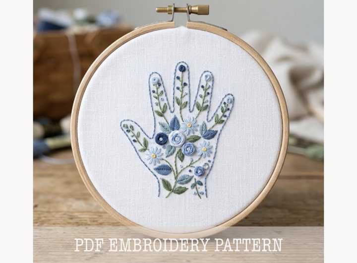 Floral Hand Embroidery Pattern Blue