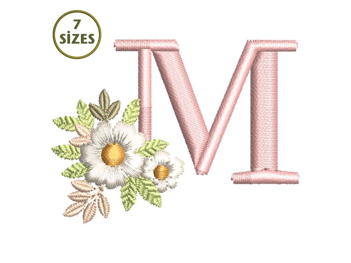 Floral M Monogram Embroidery Design