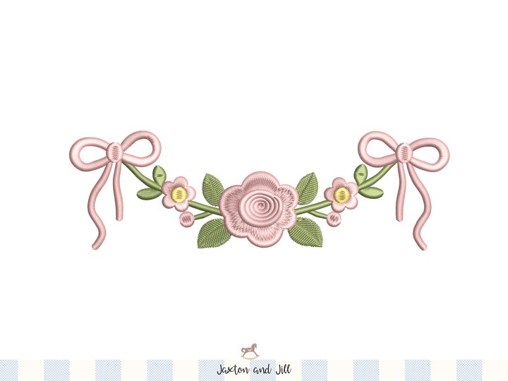 Floral Rose Bow Embroidery Border Design