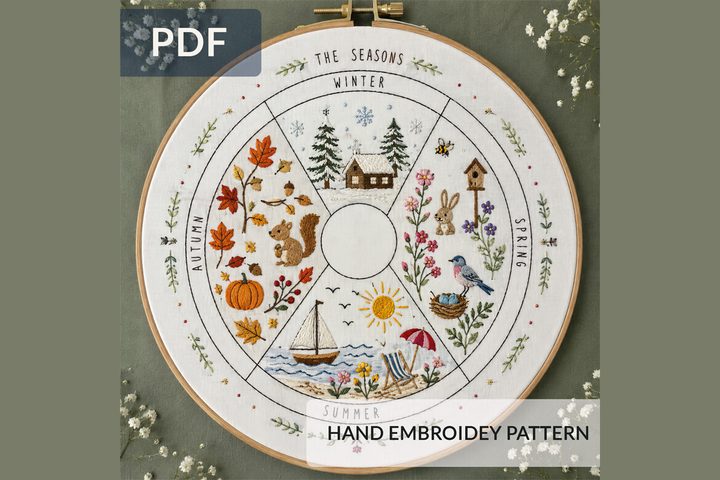 Four Seasons Hand Embroidery Pattern PDF