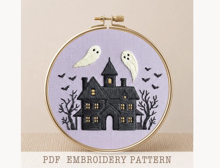 Haunted House Hand Embroidery Pattern