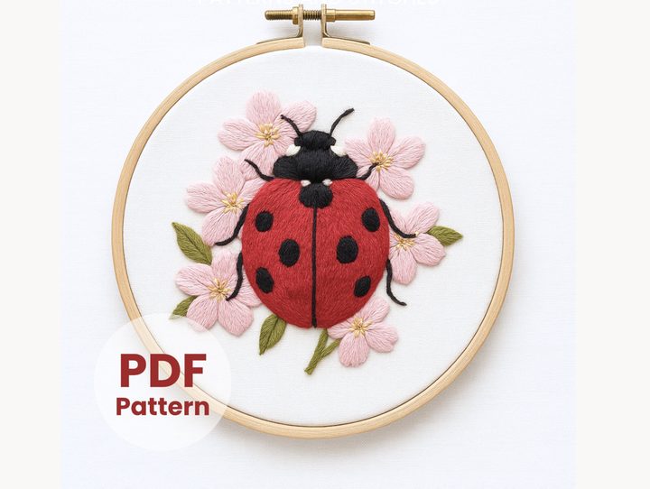 Ladybug Flower Hand Embroidery Pattern