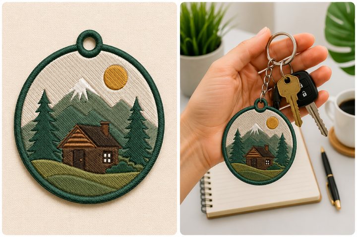 Mountain Cabin Keychain Embroidery