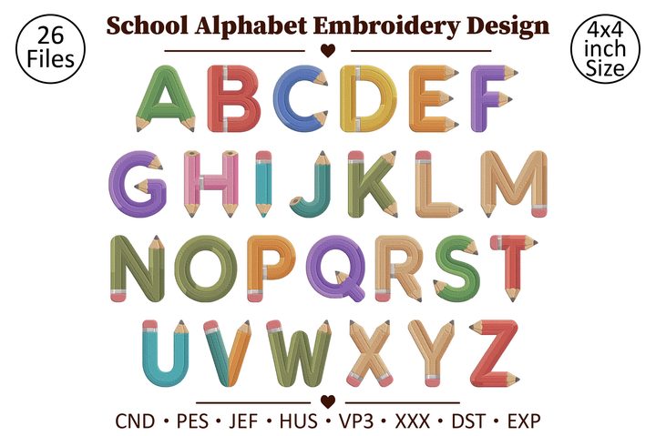 Pencil Alphabet Machine Embroidery