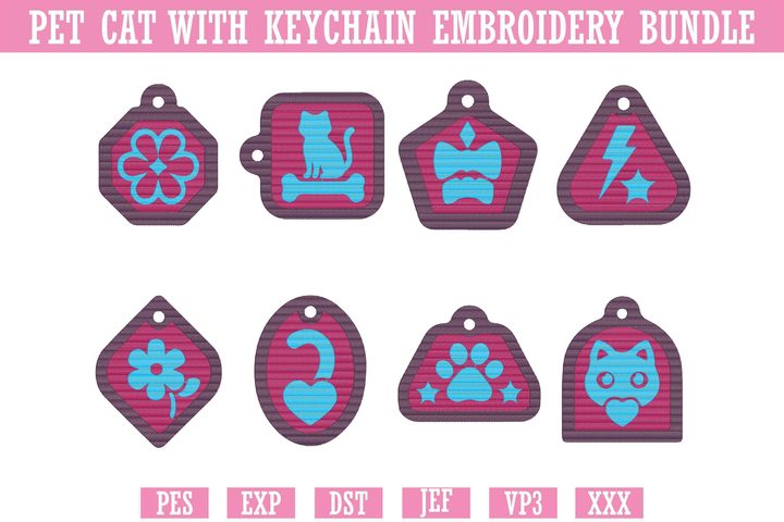 Pet Cat with Keychain Embroidery Bundl 2