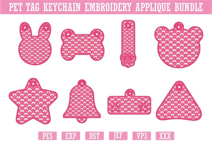 Pet Tag Keychain Embroidery Applique Bun