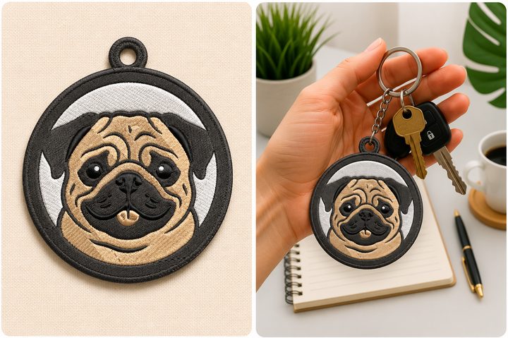 Pug Keychain Embroidery