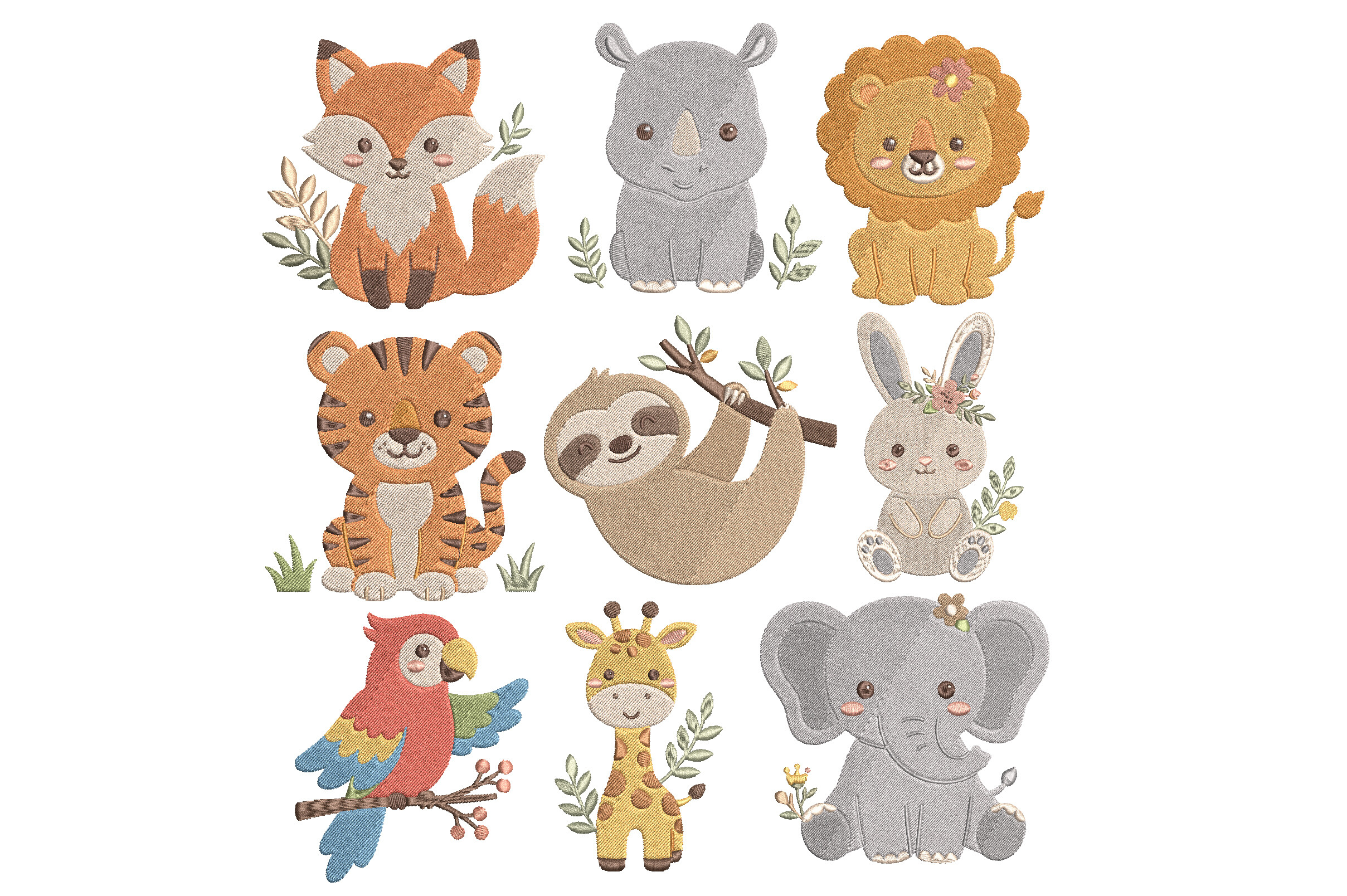 Safari Animals Machine Embroidery · Creative Fabrica