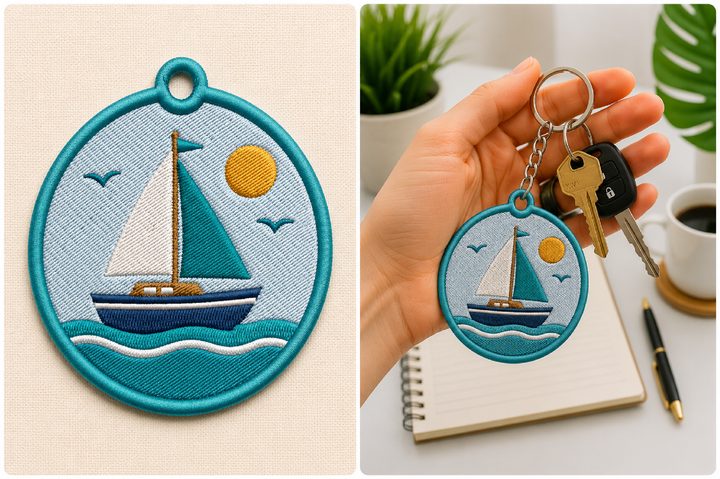 Sailing Boat Keychain Embroidery