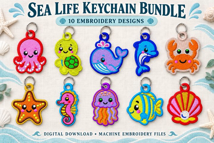 Sea Life Keychain Embroidery Bundle