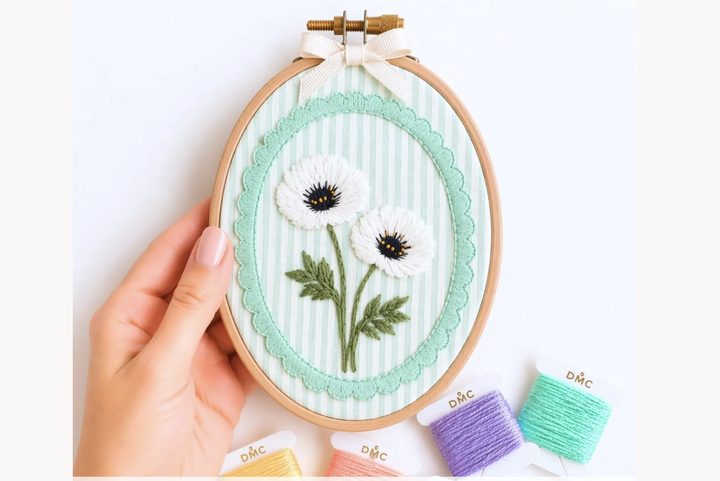 White Anemone Hand Embroidery Pattern