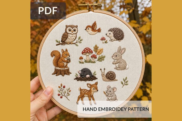 Woodland Animals Hand Embroidery Pattern